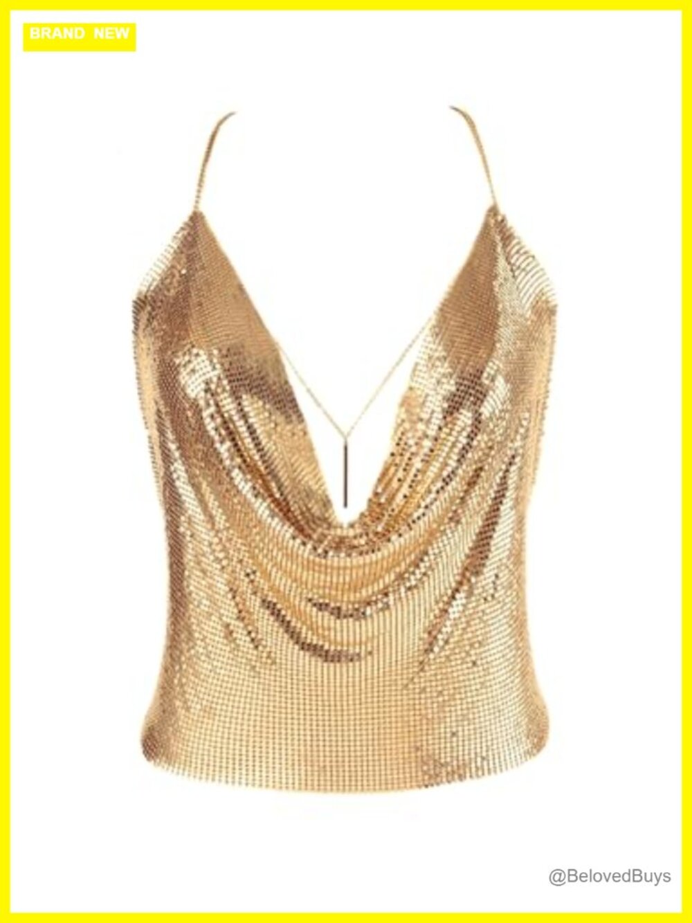 Women's Sparkly Metal Mesh Deep V Neck Crop Cami Body Chain Top